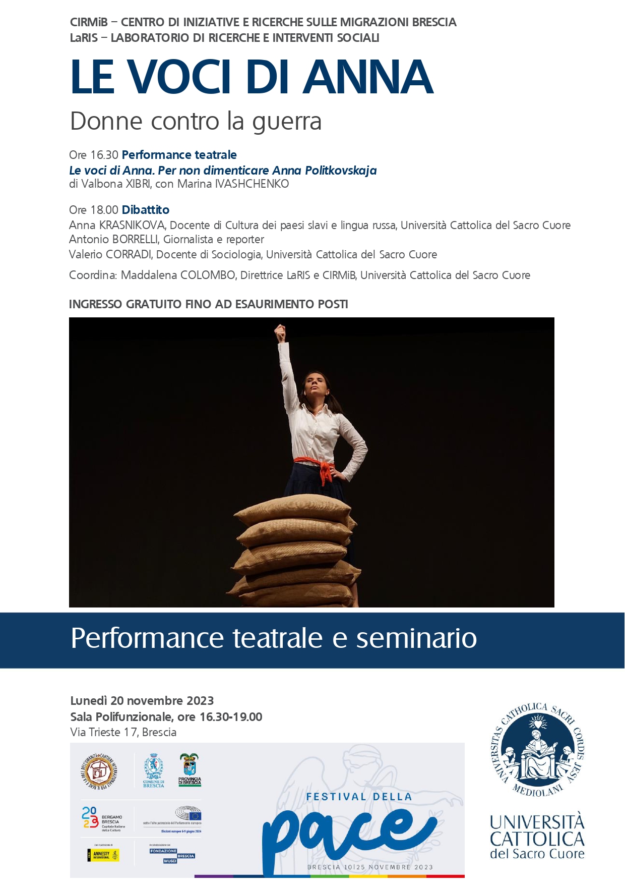 Locandina performance teatrale e seminario 